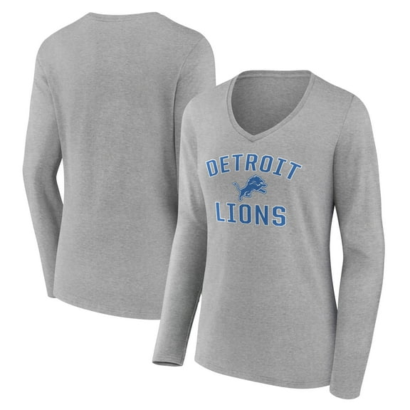 Women's  Gray Detroit Lions Victory Arch V-Neck Long Sleeve T-Shirt