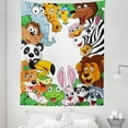 thumbnail image 1 of Cartoon Tapestry, Wild Jungle Animals Tropical Fauna Family Theme Happy Faces in Style Comic, Fabric Wall Hanging Decor for Bedroom Living Room Dorm, 5 Sizes, Multicolor, by Ambesonne, 1 of 1