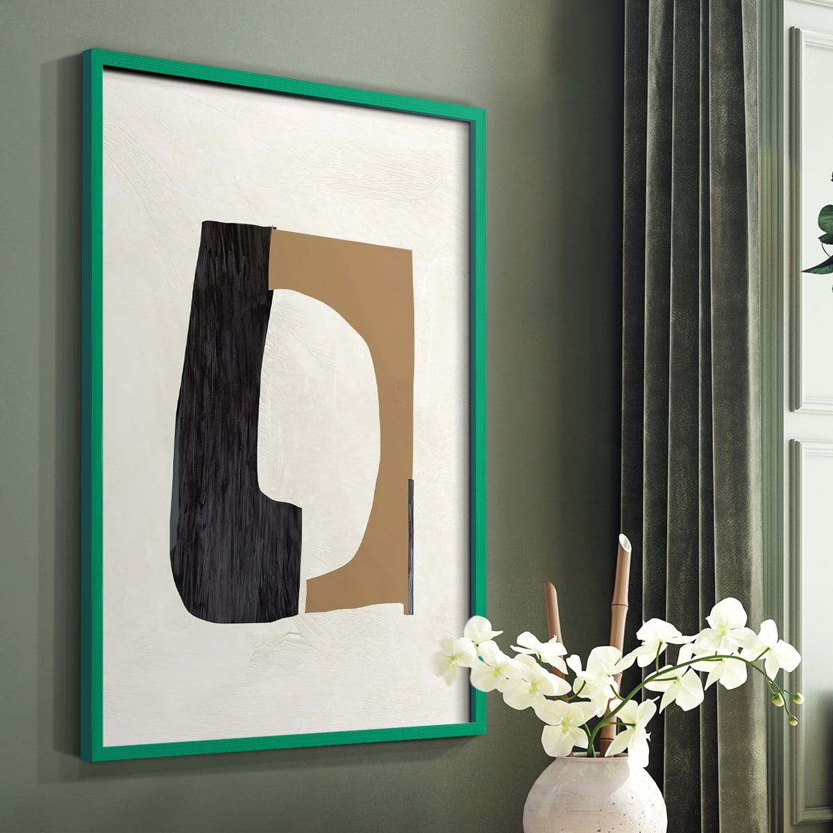 Cardboard Cutouts II Framed Print in Green Solid Wood Framed Print No Nail Hanging