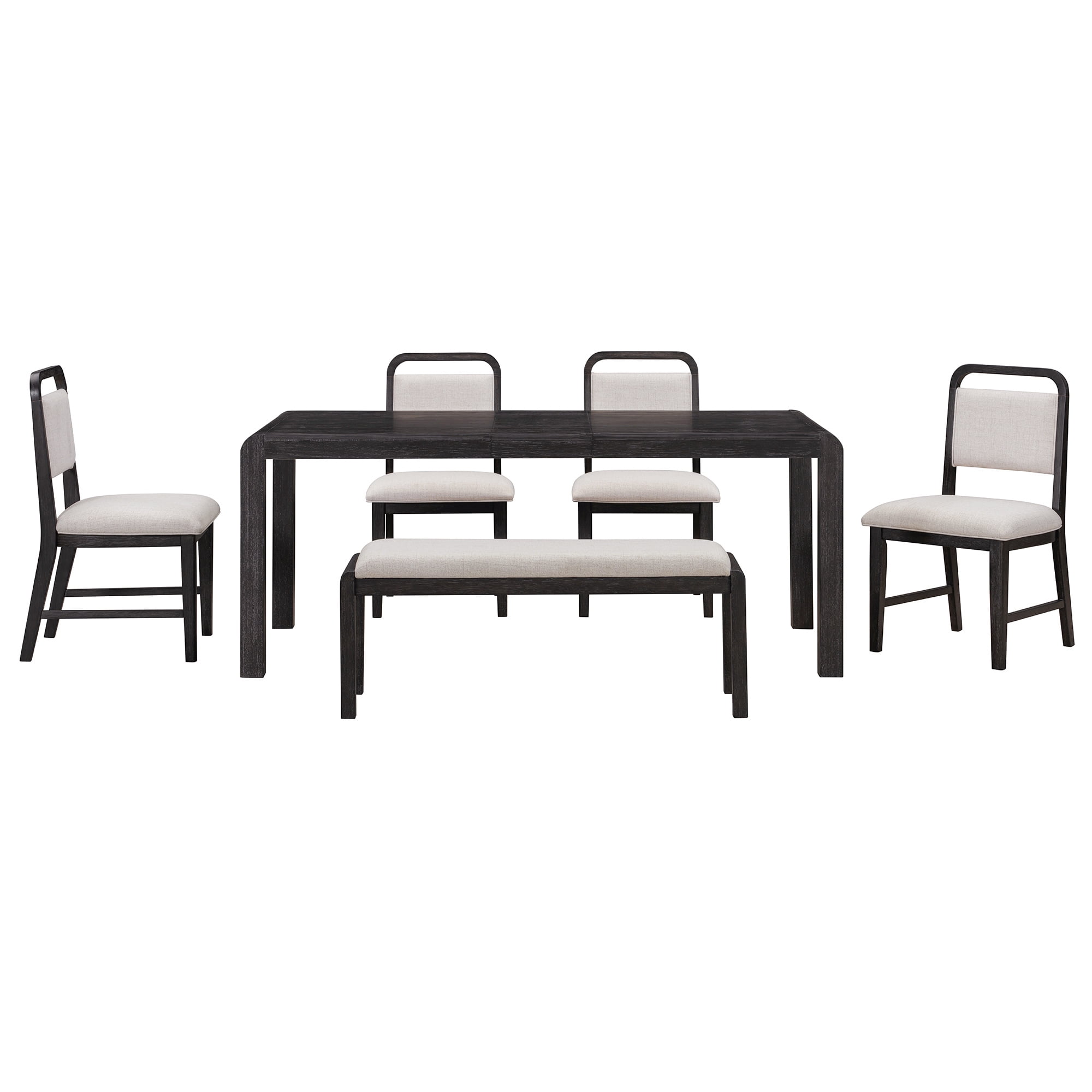 Euroco 6 Piece Extendable Dining Table Set for 4-6, Retro Kitchen Table Set with Curved Design and 4 Upholstered Chairs, Dining Furniture Set for Kitchen Living Room,Espresso
