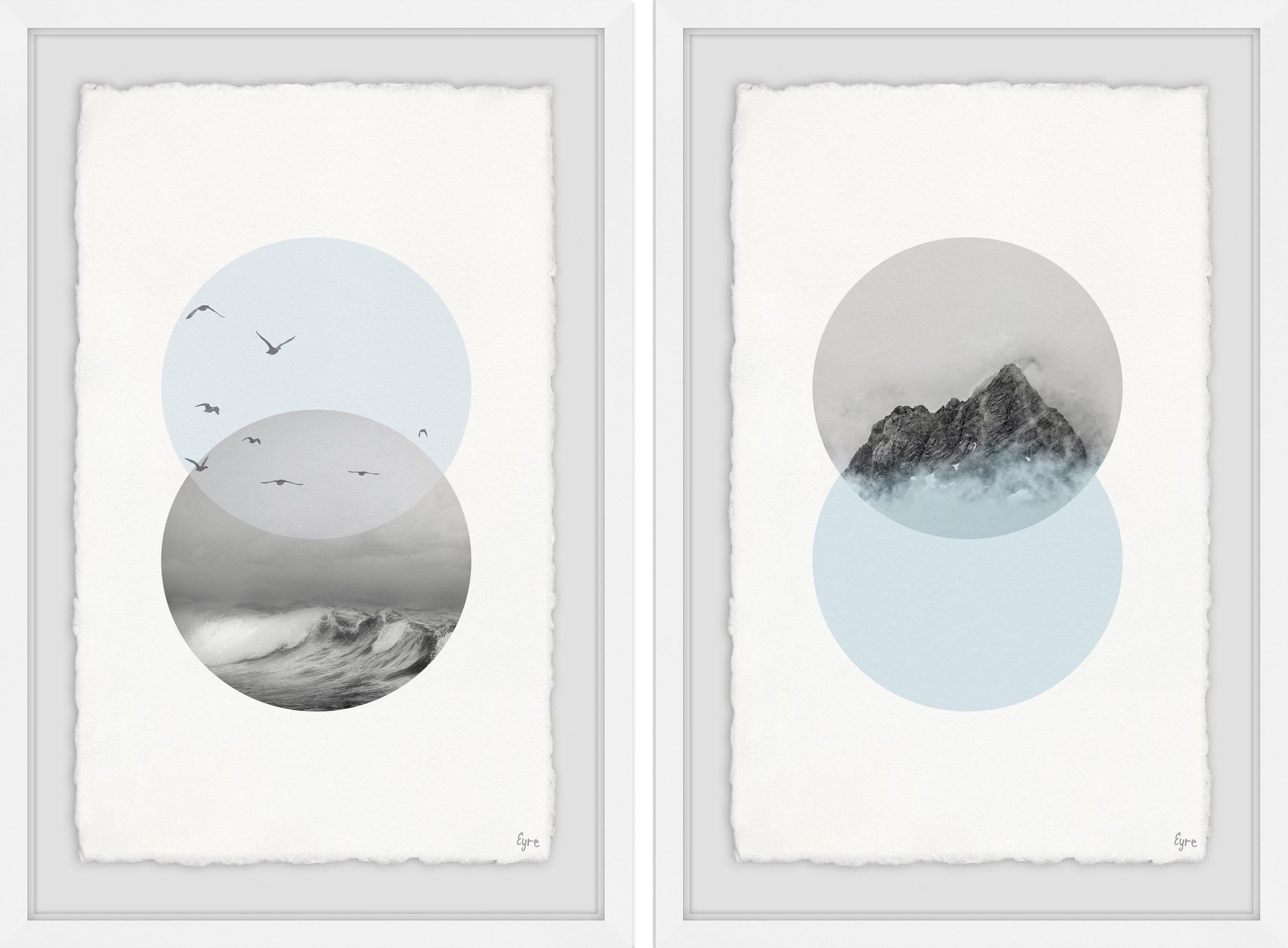 Waves And Mountain Diptych, Art Prints, 32.00" x 1.50"
