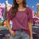 thumbnail image 4 of Camisetas De Mujer Camiseta de verano para mujer, camisetas casuales de cuello cuadrado de ajuste holgado para fiesta (rojo vino M) Cgtredaw para Mujer Vino rojo T L, 4 of 6