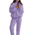 thumbnail image 2 of YUGYXL Womens Sweatsuit 2 Piece Outfits Fall Winter Fleece Half Zip Sweatshirts and Sweatpants Joggers Set Purple L, 2 of 8
