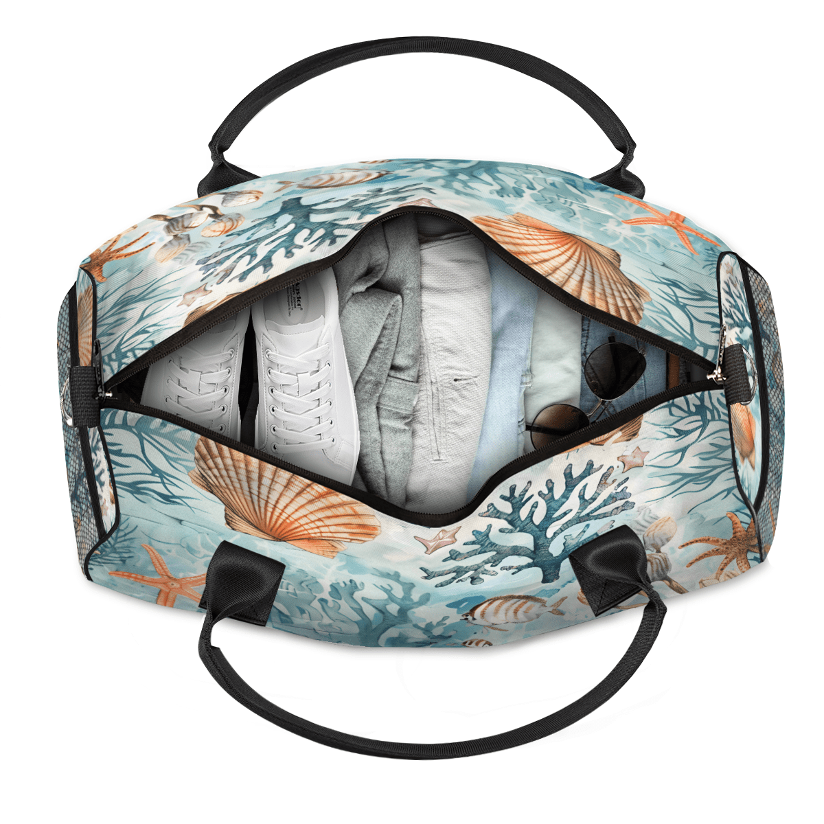 Herdesigns Shells Starfish Crab Gym Duffle Bag for Men Women, Travel Sports Bag Waterproof Lightweight Weekend Carry On Tote