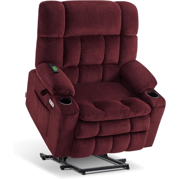 MCombo Dual Motor Power Lift Recliner with Massage and Heat for Big Elderly in Living Room, Fabric R7897, Medium-Wide, Burgundy