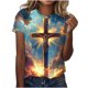 thumbnail image 1 of Tops de Ajuste Suelto para las Mujeres Sudadera Casual Impresa Manga Corta Cuello Redondo Superior, Poliéster, 1 of 5