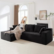 104" Cloud Sectional Couch – L-Shape Chaise Sofa with Deep Plush Seats, Corduroy Sponge Upholstery, No Assembly Required, Black (Modern Living Room Essential)