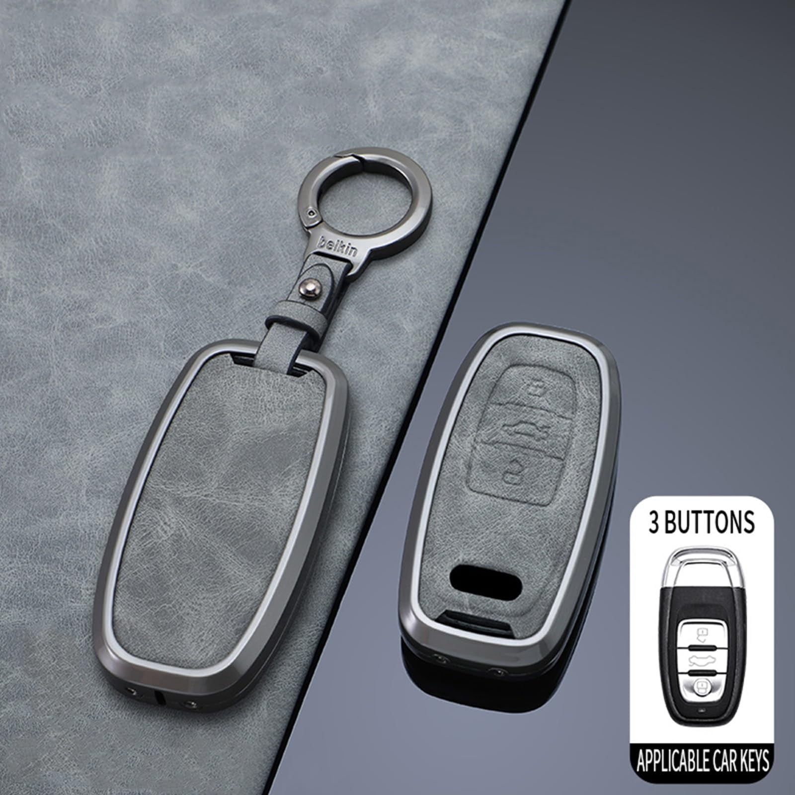 Zinc Alloy Smart Remote Key Fob Cover Case Protector Holder Shell Compatible for Audi R8 Q5 Q7 S3 S4 S5 S6 S7 S8 SQ5 RS5 RS7 A4 A5 A6 A7 A8