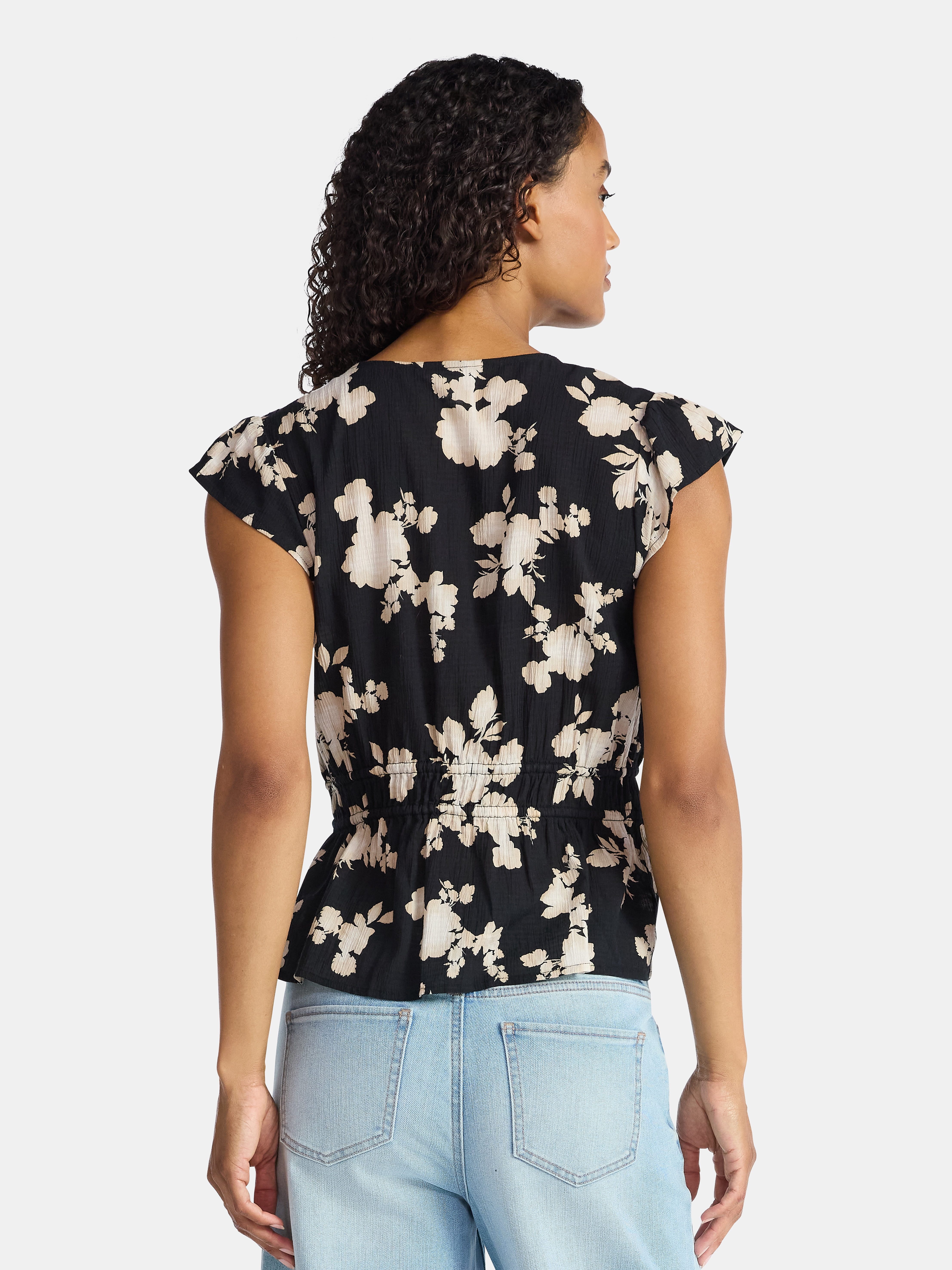 Time and Tru Women's Peplum Top with Flutter Sleeves, Sizes XS-XXXL