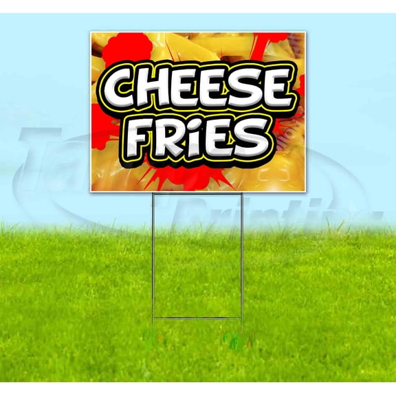 Cheese Fries Red Splat (18" x 24") Yard Sign, Includes Metal Step Stake
