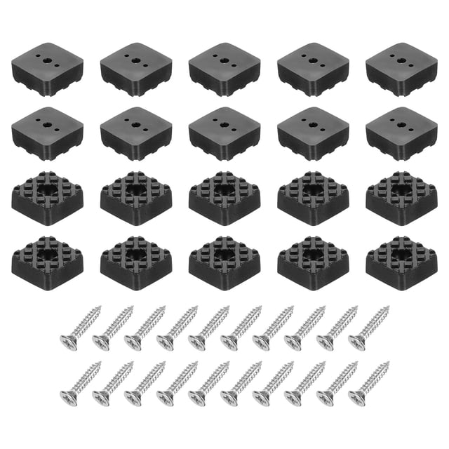 Uxcell 20 Pack 0.87x0.35 Pulgadas Patas de Muebles de Goma Cuadradas con Tornillos, Arandela, Negra