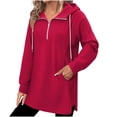 thumbnail image 3 of Horkkom Quarter Zip Pullover Women Casual Tunic Drawstring Tops Fashion Solid Color Comfort Hoodie with Pockets M, 3 of 7