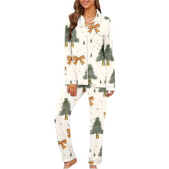 ZHYou Women's Christmas Pajama Sets Women Long Sleeve Long Pajamas Sets Loungewear Sleepwear Colorful Christmas Print Soft Comfortable Breathable Festive Holiday Edition,Army Green,Size M