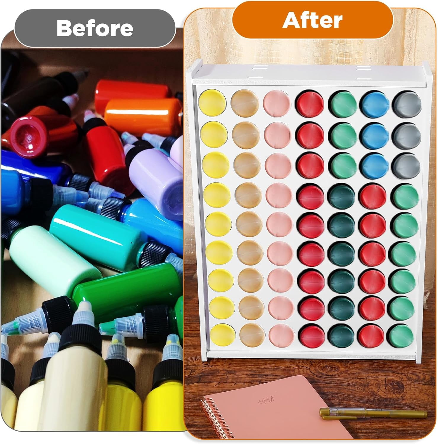Paint Organizer, 63 Holes Acrylic Paint Organizer, Craft Storage and Apple Barrel Vertical Storage, for 2oz Craft Paints, Wall-Mounted