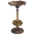thumbnail image 3 of Bronze Standing Pedestal Birdbath & Feeder Combo - Solar Powered Lamp Lotus Leaf Bowl Flower Planter Weather-Proof for Garden, 3 of 10