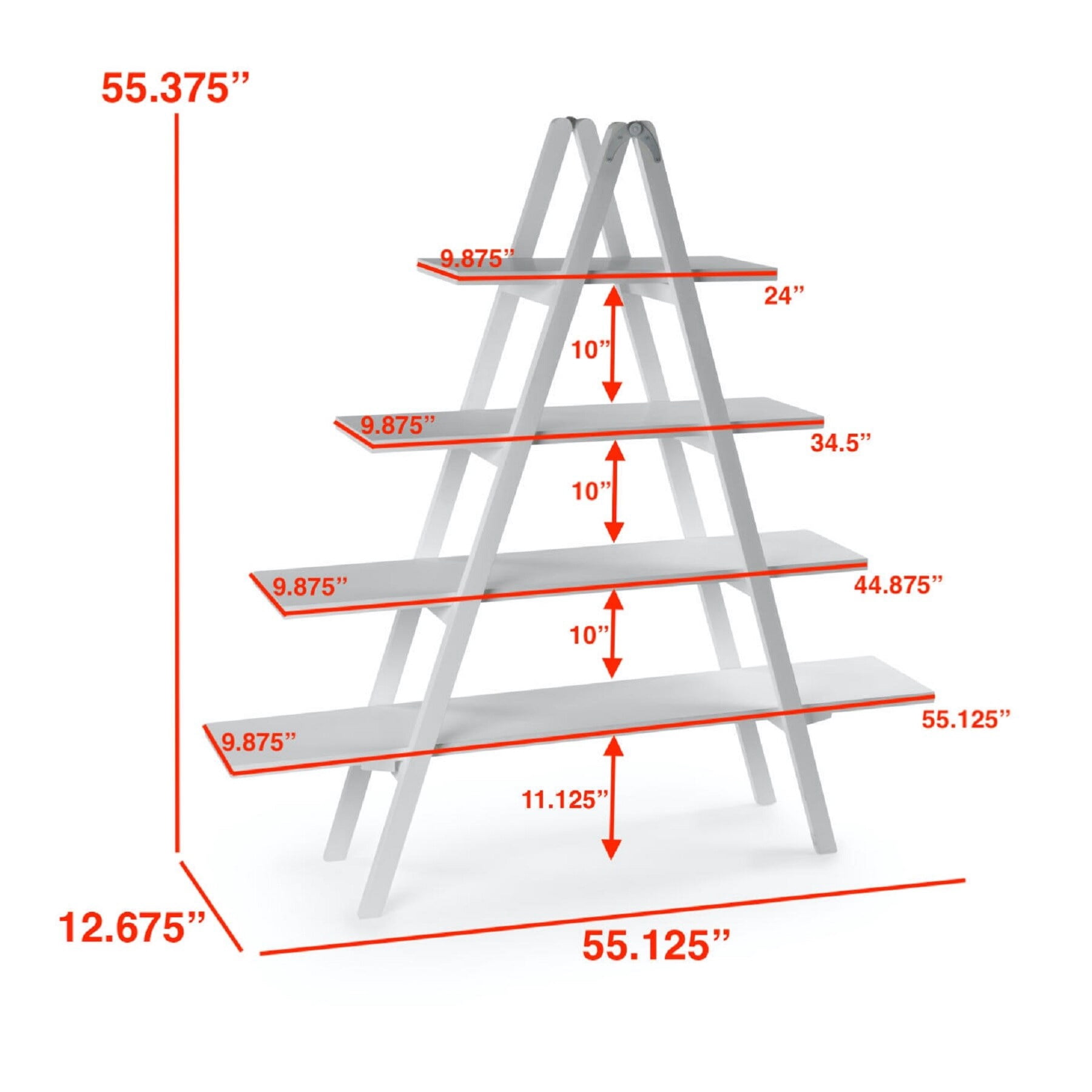 Tripar 21665 4 Tier A-Frame Wooden Ladder Bookcase, White