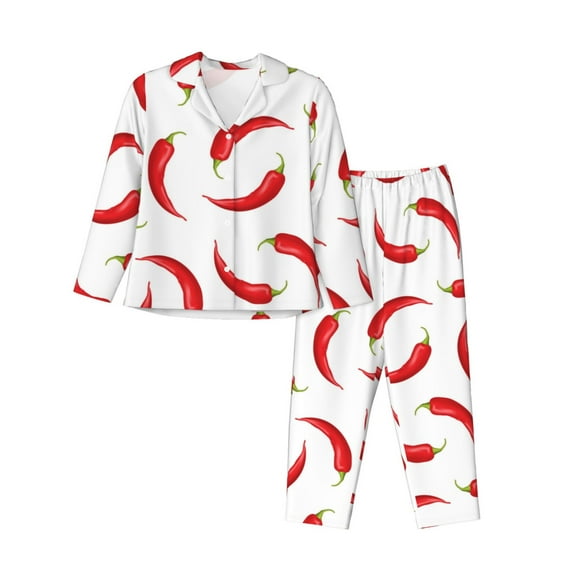 Pajamas for Women Set - Chili Pepper Comfy Long Sleeve Button Up Pajama Sets for Women 2 Piece, Soft Sleepwear Nightwear Pjs Lounge Sets for Women with Pockets