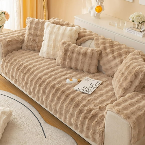 Cozeii Anti-Slip Plush Sofa Cover Slipcover, Non-Skid Couch Covers with Silicone Dots, Ultra Soft Faux Fur Sofa Protector for Living Room, Sectional, Pet Friendly, Home Furniture Essentials
