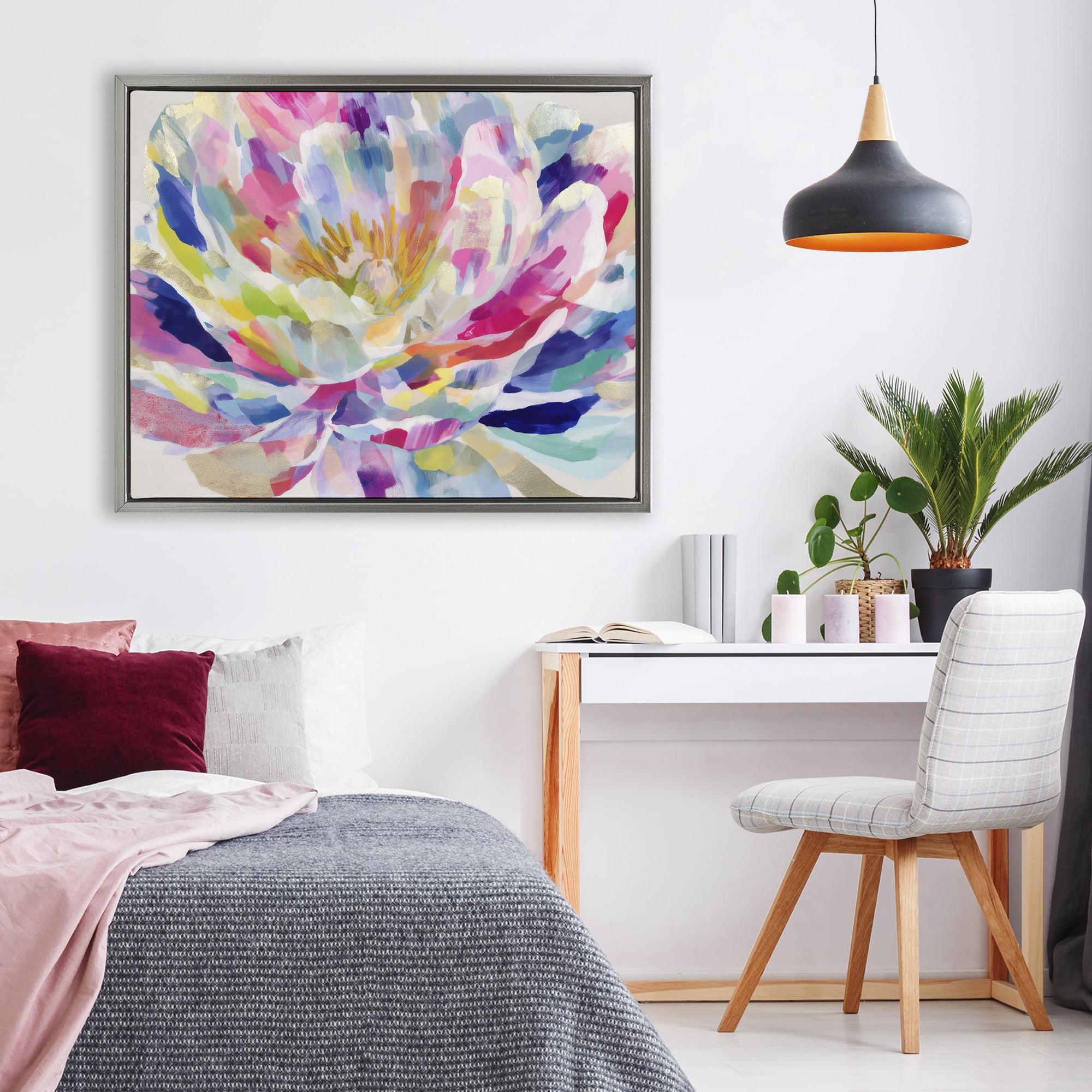 Stupell Industries Dahlia in Pink & Blue Gray Framed Floater Canvas Wall Art, design by Chromatic Storm Studio