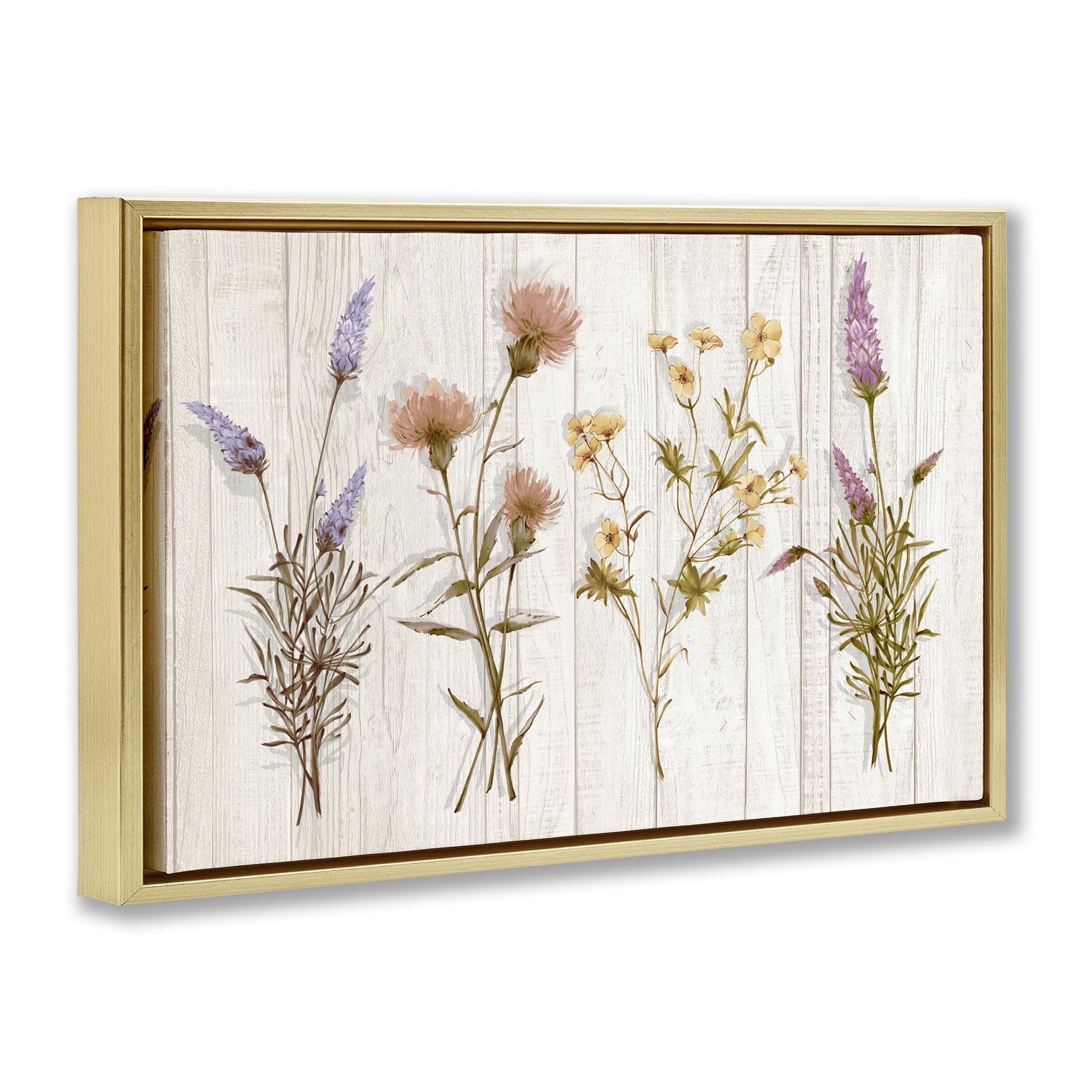 Stupell Industries Wild Flower Sprigs Plants & Flowers Painting Gold Floater Framed Canvas Art Print Wall Art, 25 x 17
