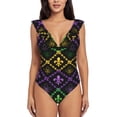 thumbnail image 2 of Fotbe Mardi Gra Geometric Women's Tummy Control Swimsuits Slimming One Piece Bathing Suit Ruffle Wrap V Neck Swimwear-, 2 of 8