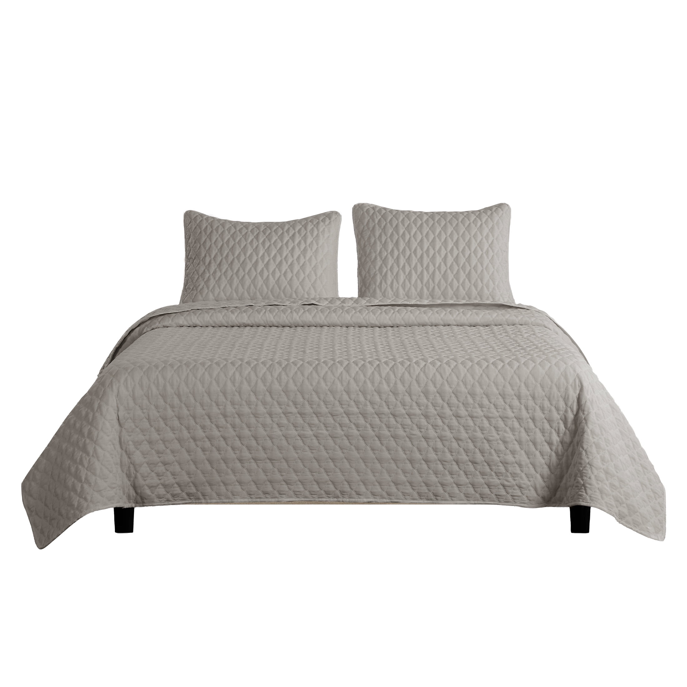 Videri Home Diamond Pattern Queen Quilt Set, All Season Lightweight Bedspread Coverlet, Soft Brushed Microfiber, Machine Washable(Gray, Full/Queen)