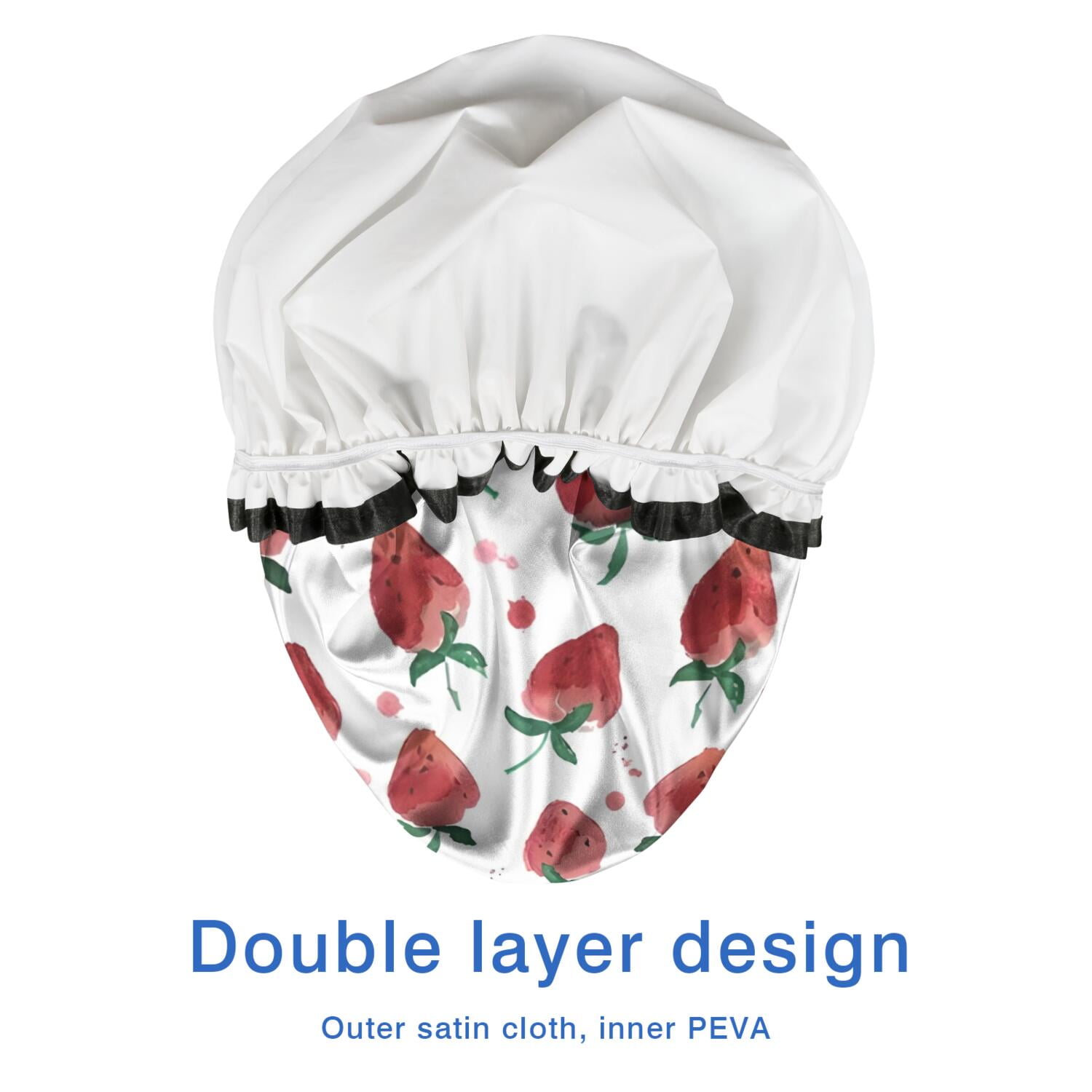 Shower Caps,Strawberry Plants Fruit Watercolor Waterproof Shower Cap for Women 4 Pieces,Double Reusable Hair Cover for Shower PEVA Elastic Stretch Hem