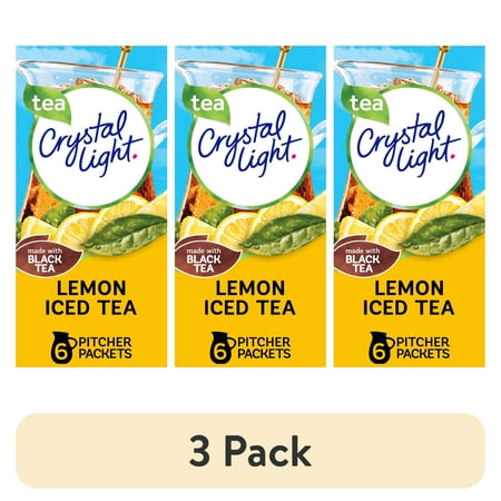 (3 pack) Crystal Light Drink Mix 6 Pitcher Packets for Flavorful Hydration and Shareable Refreshment Naturally Flavored Lemon Iced Tea with other natural flavor Made with Black Tea 1.4 oz (3 pack) Crystal Light Drink Mix 6 Pitcher Packets for Flavorful Hydration and Shareable Refreshment Naturally Flavored Lemon Iced Tea with other natural flavor Made with Black Tea 1.4 oz