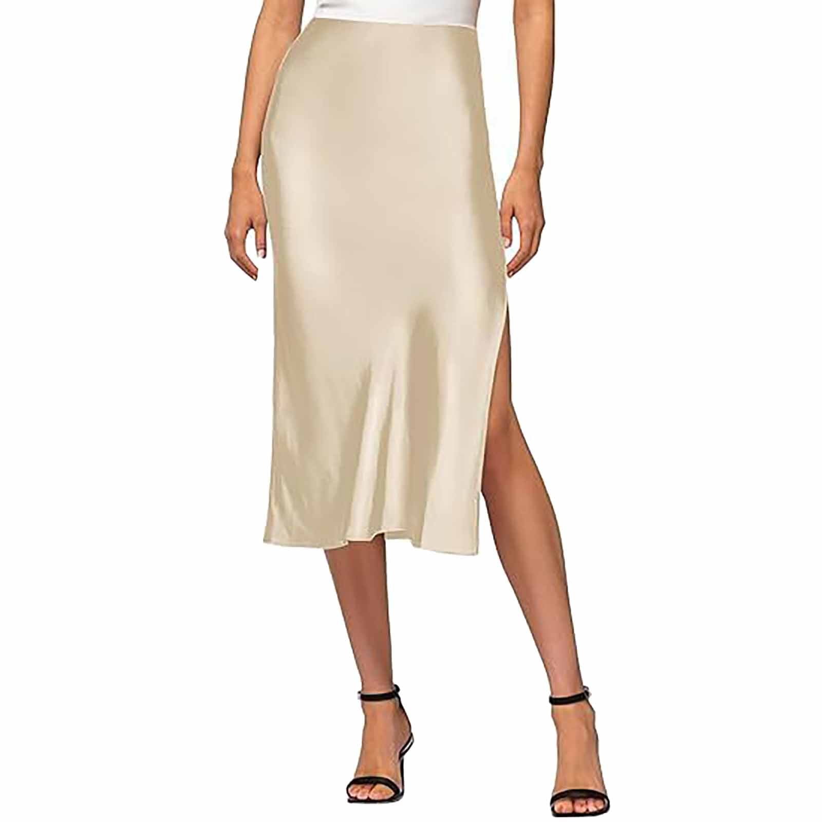 RYKJLWY Long Skirts for Women Womens Satin Silk High Waist Slit