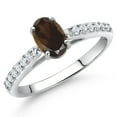 thumbnail image 2 of Gem Stone King 10K White Gold Brown Smoky Quartz and White Lab Grown Diamond Soitaire Engagement Ring for Women (0.93 Cttw, Oval 7X5MM, Gemstone Birthstone, Available in Size 5, 6, 7, 8, 9), 2 of 4