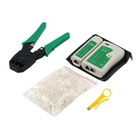 Cable Tester + Crimp Crimper + 100 RJ45 CAT5 CAT5e Connector Plug Network Tool