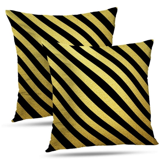 LALILO Throw Pillow Covers Gold Glittering Lines White Gold Black Glitter Cushion Cover 18" x 18", 2 Pack
