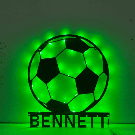 Craftnamesign Custom Soccer Ball Metal Wall Art LED Light, Soccer Name Sign Wall Decor