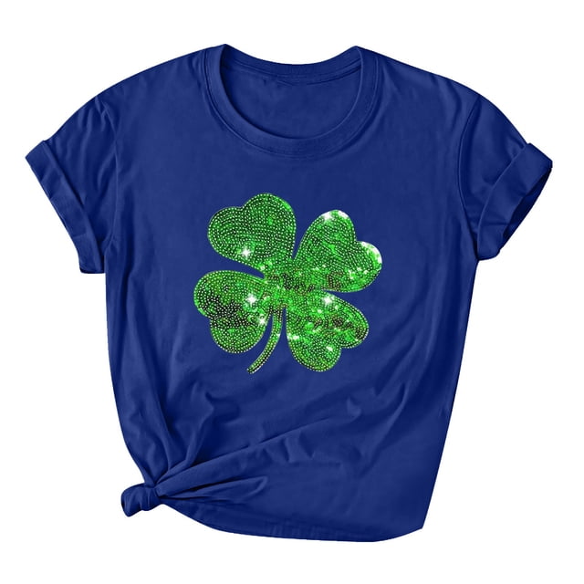 Besolor T-Shirts de la Saint-Patrick pour Femmes Col Rond Manches Courtes Basiques T-Shirts Graphiques Shamrock Hauts de Festival