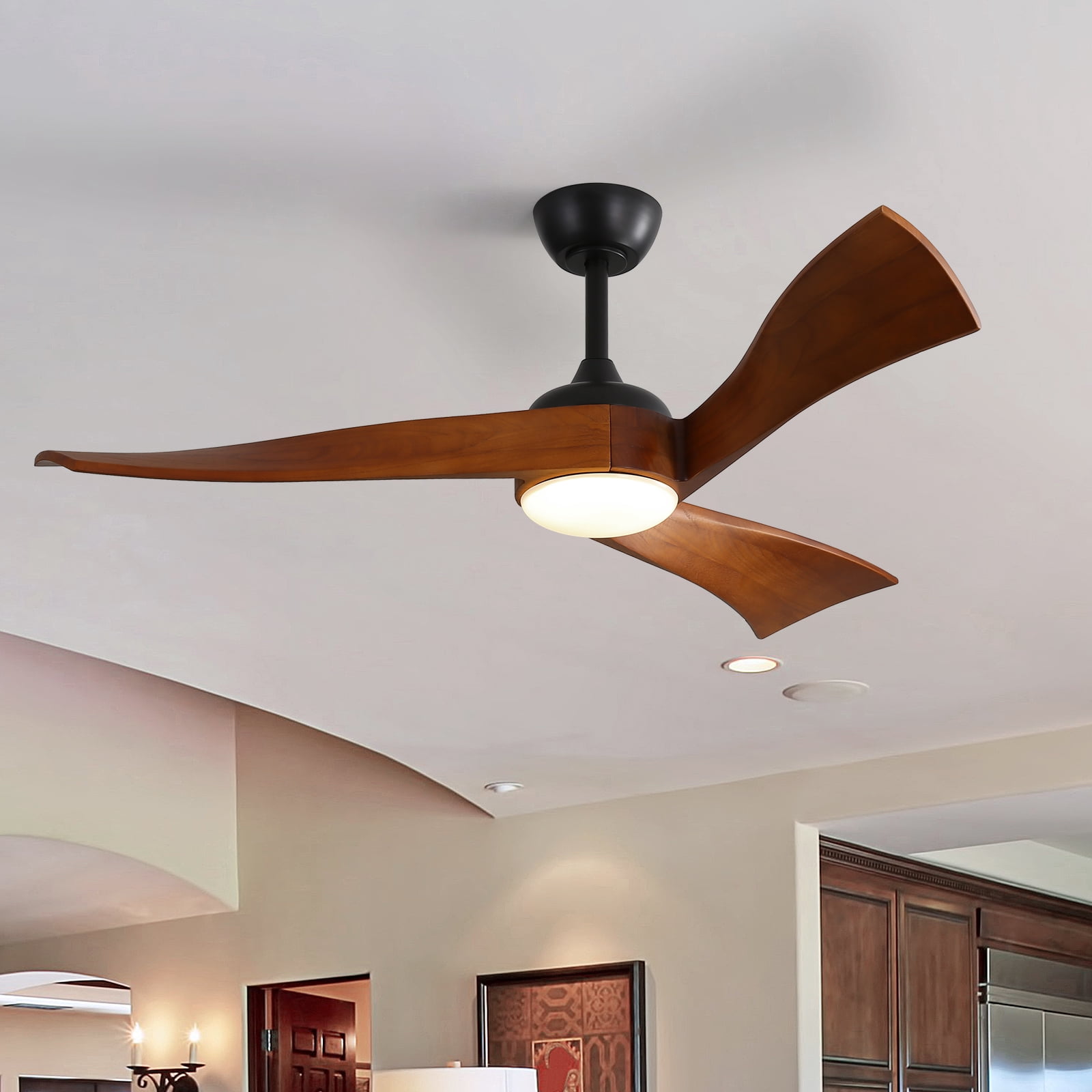 Sofucor 52 Inch Low Profile Ceiling Fan With Light Remote Control，Modern Sloped Ceiling Fan With Reversible Dc Motor For Bedroom Kitchen Bedroom Basement Dining Living Room Dark Wood