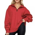 thumbnail image 2 of YOTMKGDO Womens Sweaters Button Up Tops for Women Sweatshirt Oversized Half Zip Pullover Long Sleeve Sweatshirt Quarter Zip Hoo Womens Long Sleeve Tops Red Sweater for Woman, Red+M, 2 of 3