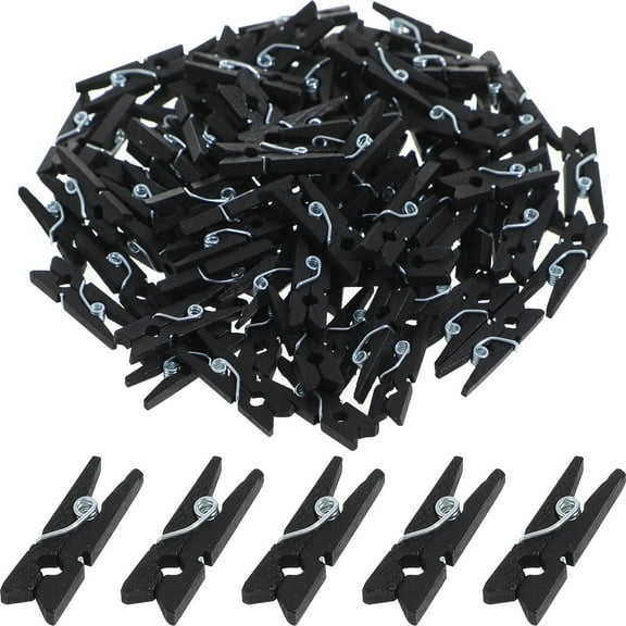 GAXIRE 100Pcs Black Wooden Clips for Picture Hangers and Poster Clips Classic Colors