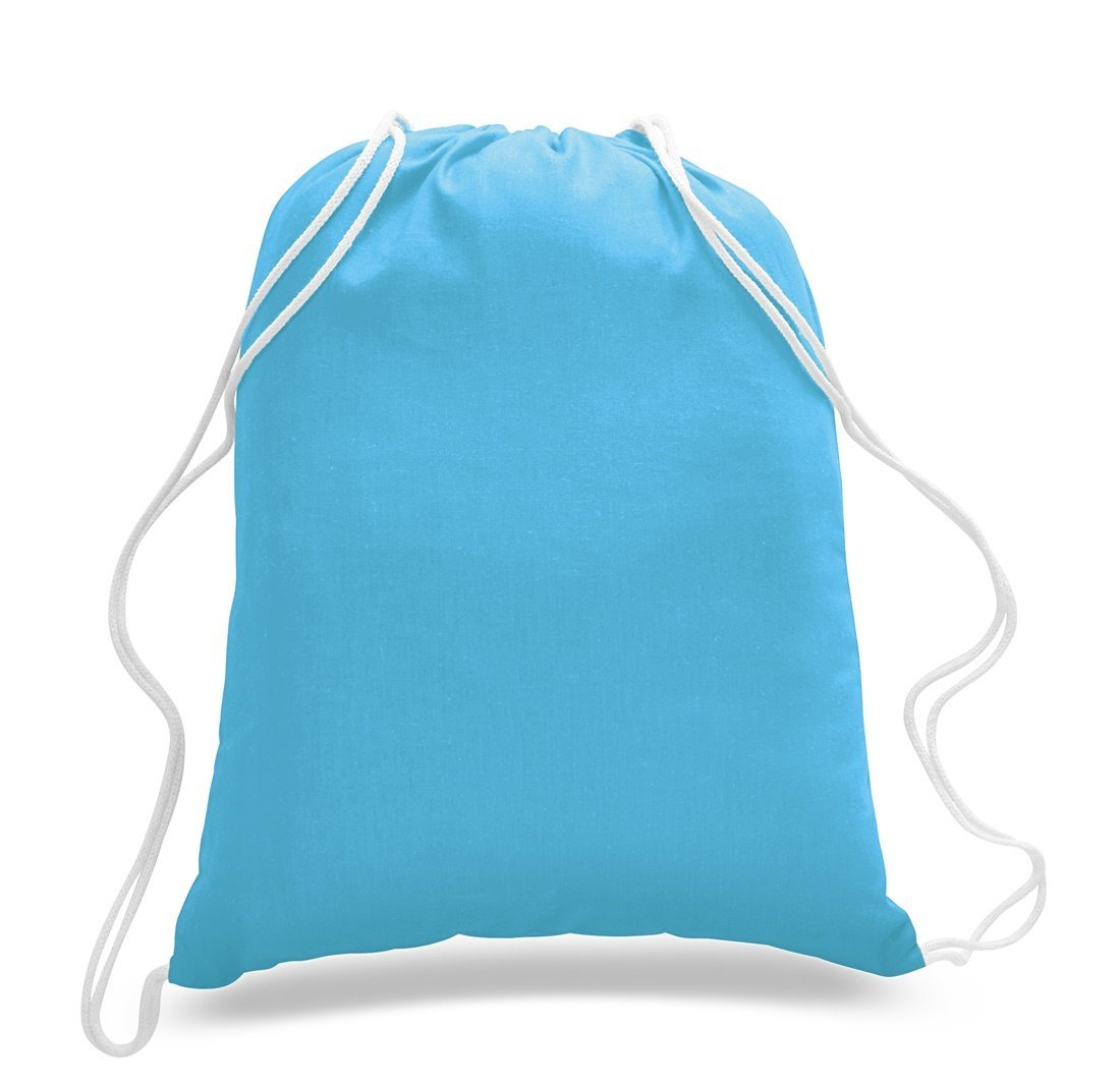 (12 Pack) 1 Dozen Durable Cotton Drawstring Tote Bags (Turquoise