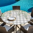 thumbnail image 6 of Watercolor Floral Round Tablecloth, Fitted Table Cover with Elastic for 55"-60" Round Tables, Spring Flowers Leaves Plants Gray Plaid Table Cloth Outdoor Indoor Dinning Party Waterproof Tablecloths, 6 of 7