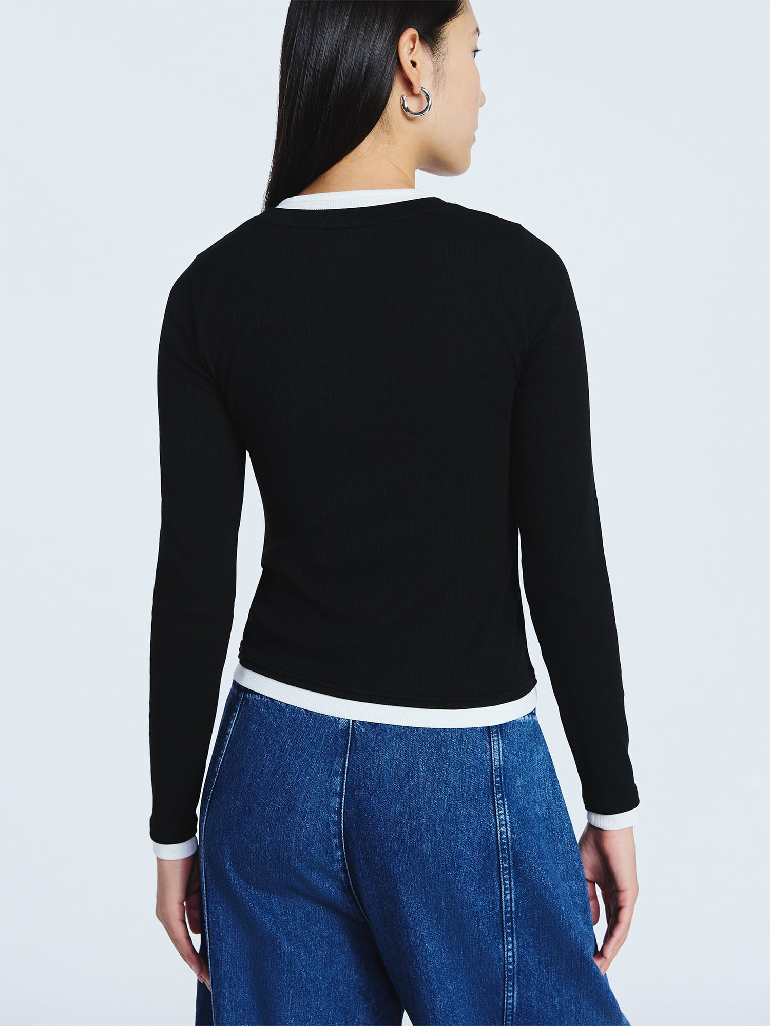 Scoop Women’s Double Layer Rib Tee with Long Sleeves, Sizes XS-XXL