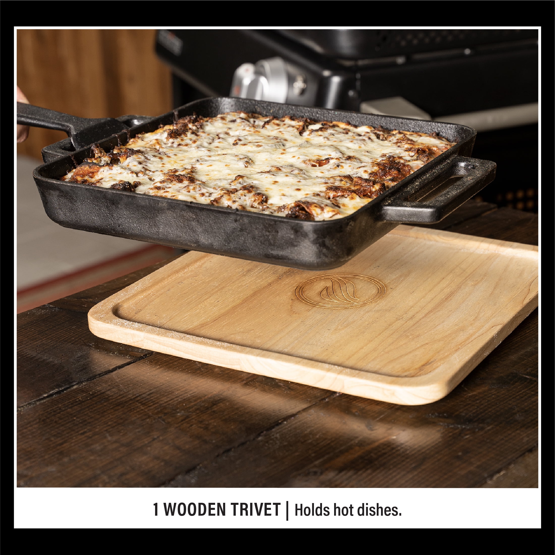 Blackstone Cast Iron Deep Dish Pizza Kit with Removable Handle and Wood Trivet