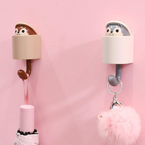Damaie 2pcs Creative Squirrel Wall Hook Key Holder, Kids Cute Coat Wall Hooks For Hanging, Adhesive Shower Towel Hooks For Bathrooms Wall Mounted, Hat