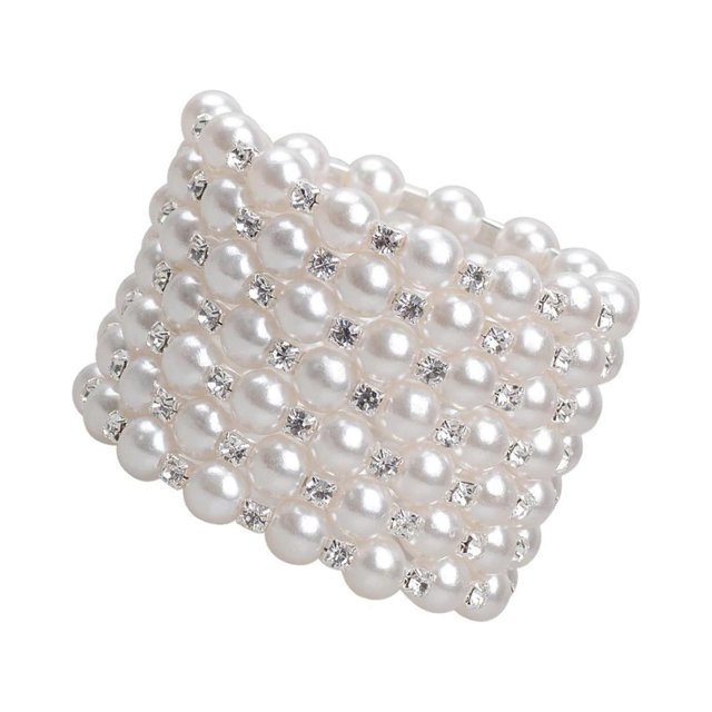Thinsony Femmes Chic Perle Strass Bracelet Stretch Mariage pour Mariée Blanc 7 Rangée 1Set