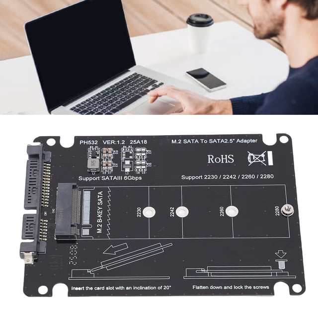 M.2 To 2.5 Inch Serial ATA Enclosure Adapter, Shockproof Connector M.2 NGFF B Key MSATA SSD To 2.5in Serial ATA Adapter PCB for 2230 2242 2260 2280 SSD
