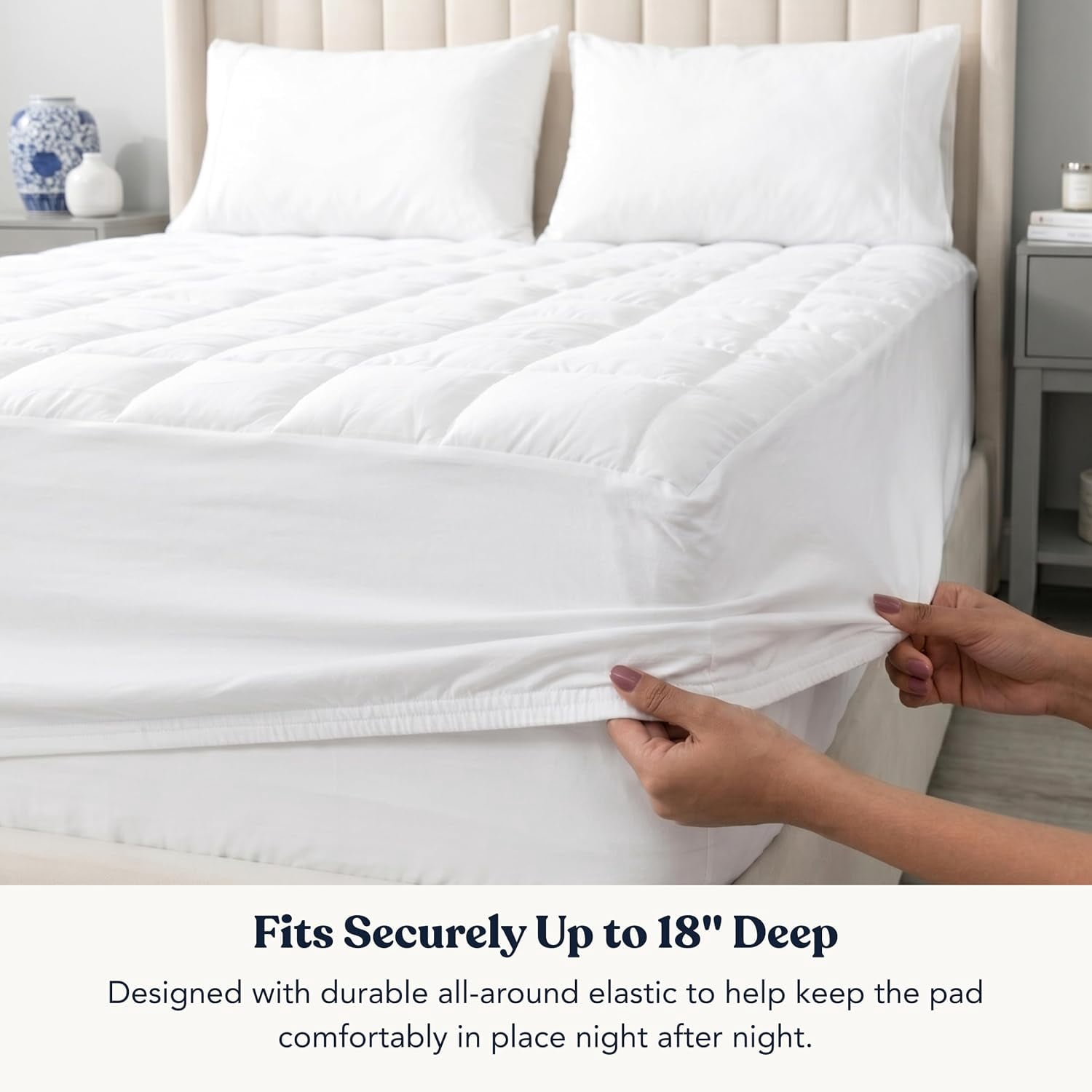Delara Twin 2-in-1 Waterproof Quilted Mattress Pad 100% Waterproof TPU + 7D+3D Recycled Microfiber Fill, GOTS Certified Organic Cotton Shell, Noiseless, OEKO-TEX, 18" Deep Pocket - Twin 38"×75"