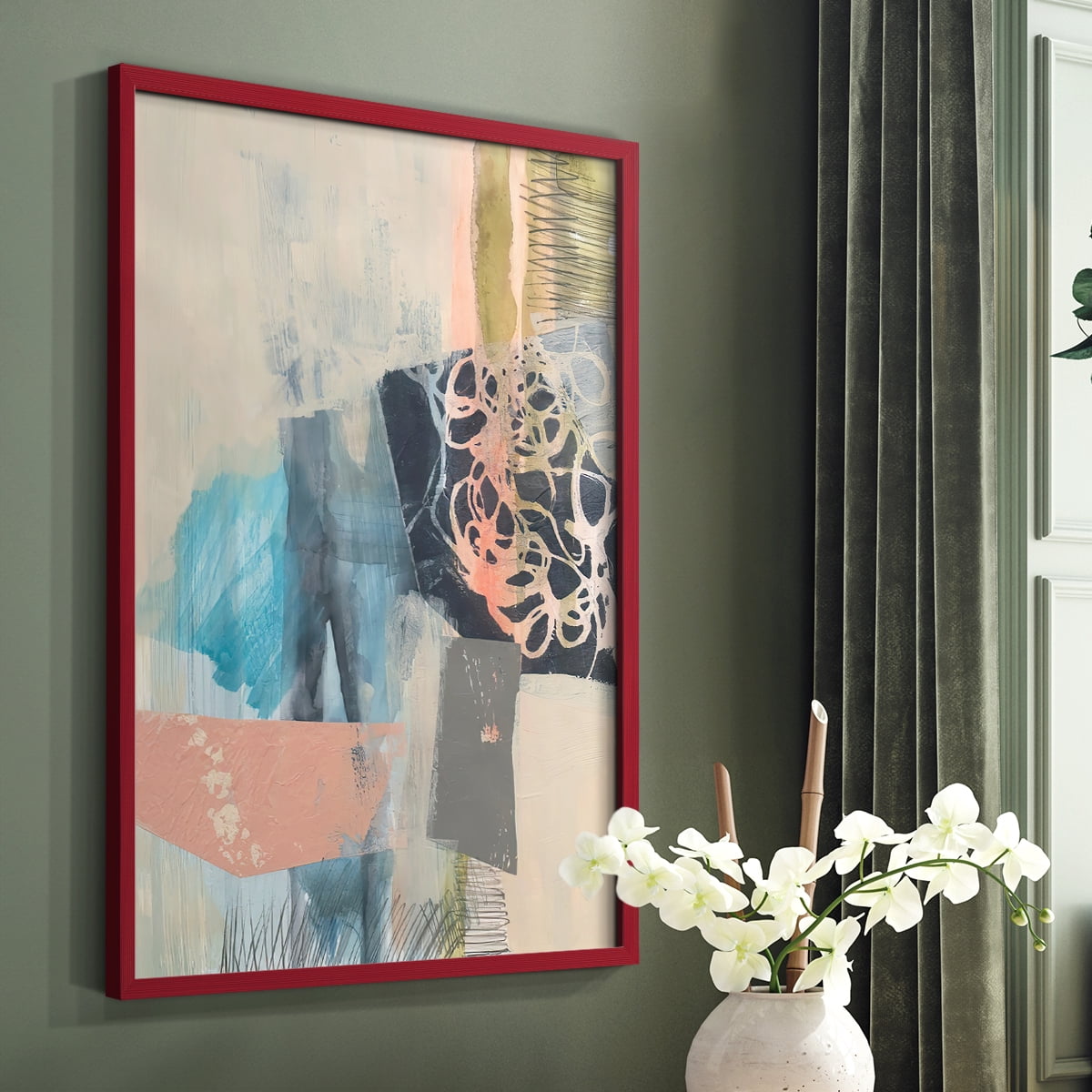 Reductive I in Red Solid Wood 11 x 14 Framed Print