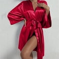 thumbnail image 2 of Womens Robe Satin Medium Sleeve Satin Imitation Silk Cardigan Bathrobe Casual House And Outdoor Nighttie, 2 of 5
