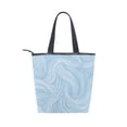 thumbnail image 2 of Zipper canvas bag large capacity large size practical handbag durable Canvas with leather material Light Blue Wavy Lines, 2 of 7