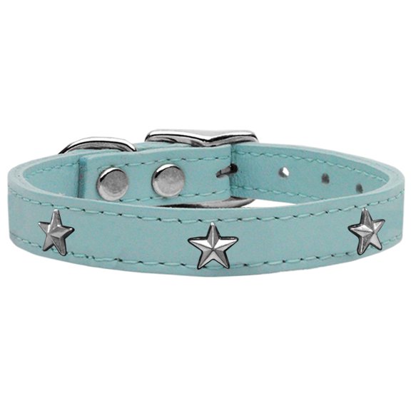 Silver Star Widget Genuine Leather Dog Collar Size 18 Baby Blue