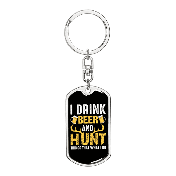 Beer And Hunt Stainless Steel or 18k Gold Premium Swivel Dog Tag Keychain